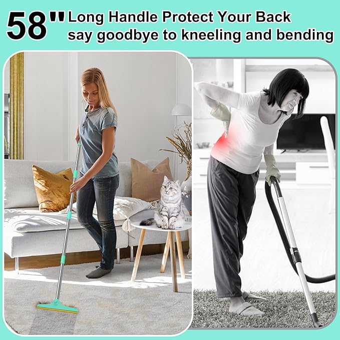 58" Adjustable Long Handle Carpet Rake - Carpet Rake for Pet Hair Removal,Reusable Pet Hair Removal Tool, Cat Dog Hairs Carpet Broom Rakes