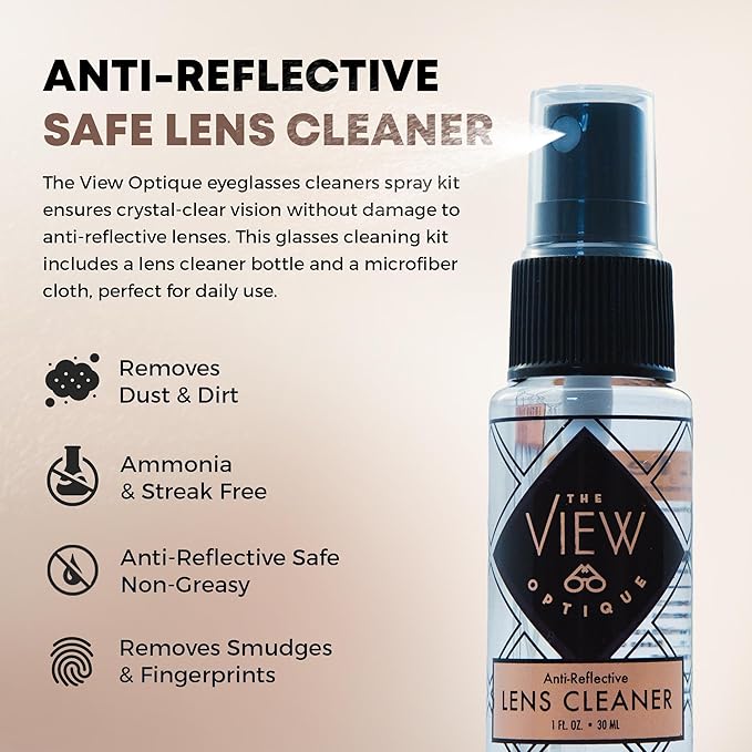 Anti-Reflective Lens Cleaner Spray Kit – (1) 1oz Glasses Cleaner Spray, (1) Microfiber Cloth for Eyeglasses, Sunglasses, Lenses, Screens and Camera Cleaning Kit (2 Piece Set)