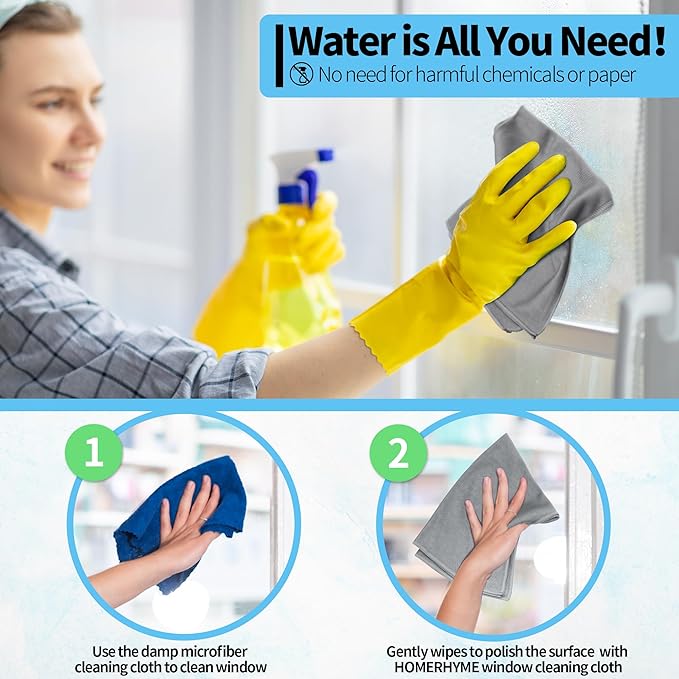 Microfiber Cleaning Cloth - 10 Pack Glasses Cleaning Cloth, 16" x 14" Window Cleaning Rags, Streak Free Lint Free Polishing Cloths Wipes for Eye Glass, Stainless Steel, Windshield, Grey