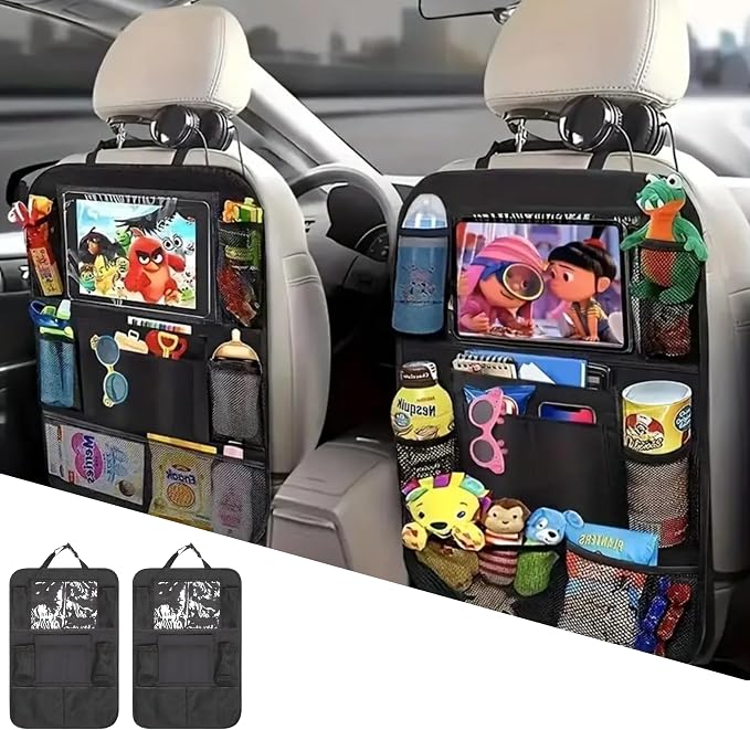 Car Backseat Organizer, Kids Seat Pockets, Back Seat Protector, Durable Strong Straps, Touchable Tablet Holder, Easy Was