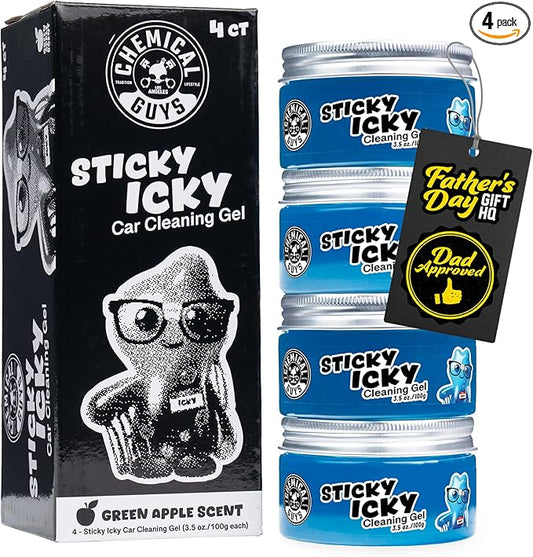 Chemical Guys Sticky Icky Car Cleaning Gel, Green Apple, Interior Car Cleaner, Reusable Automotive Crevice & Interior Dust Cleaner for Air Vents, Consoles, Cup Holders & Keyboards, 4 Pack (100g Each)