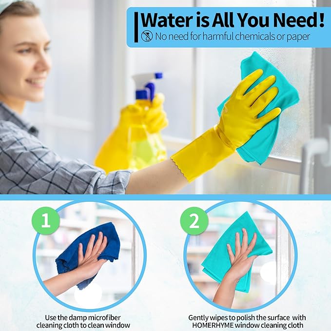 Microfiber Cleaning Cloth, 12 Pack Window Glasses Cleaning Cloth, Reusable Lint-Free Streak Free Polishing Cloth Wipes for Stainless Steel, Eyeglass, Mirror, Screen & Lense, Turquoise
