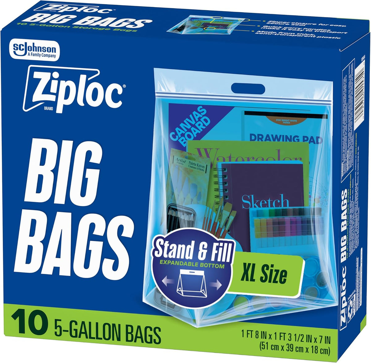Big Bags 5 Gallon XL, Reusable Large-Capacity Plastic Storage Bags, 10 count