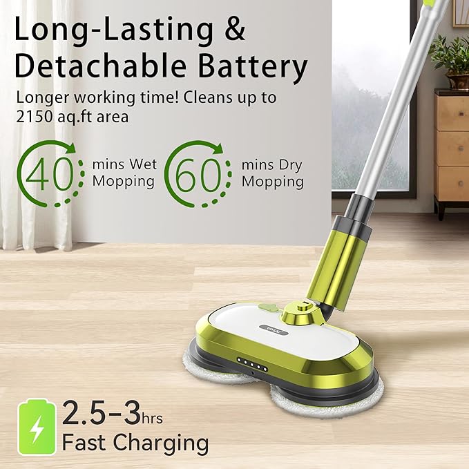 VMAI Cordless Electric Mop with Water Spray & Detachable Battery, Rechargeable Floor Spin Mop & Scrubber with LED Headlights, Washable Pads, Lightweight for Hardwood Tile Marble Floor Cleaning