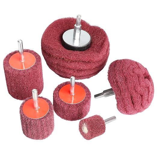 6PCS Non Woven Abrasive Buffing Polishing Wheel Drill Attachment Set,Scouring Pads Power Scrubber Cleaning Kit (red)