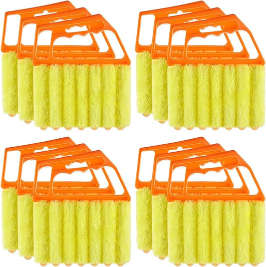 Maxdot 12 Pcs Blind Cleaner Duster Tool, 7 Finger Dusting Cleaner Tool, Handheld Blind Dusters for Cleaning, Washable Mini Brush for Air Conditioner Wood Blinds Window Dust Dirt, Yellow