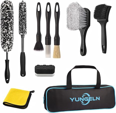 11 PCS Car Wheel Brush kit,Wheel Cleaner Brush Set with Wheel and Rim Brush,Car Interior Detailing Brushes,Sponge & Micr