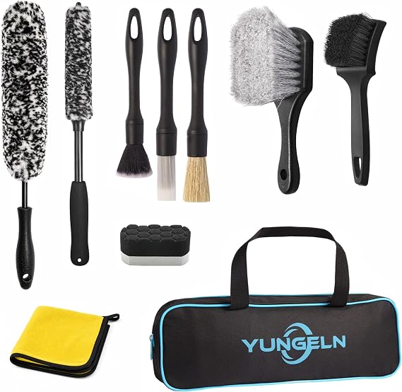 11 PCS Car Wheel Brush kit,Wheel Cleaner Brush Set with Wheel and Rim Brush,Car Interior Detailing Brushes,Sponge & Micr