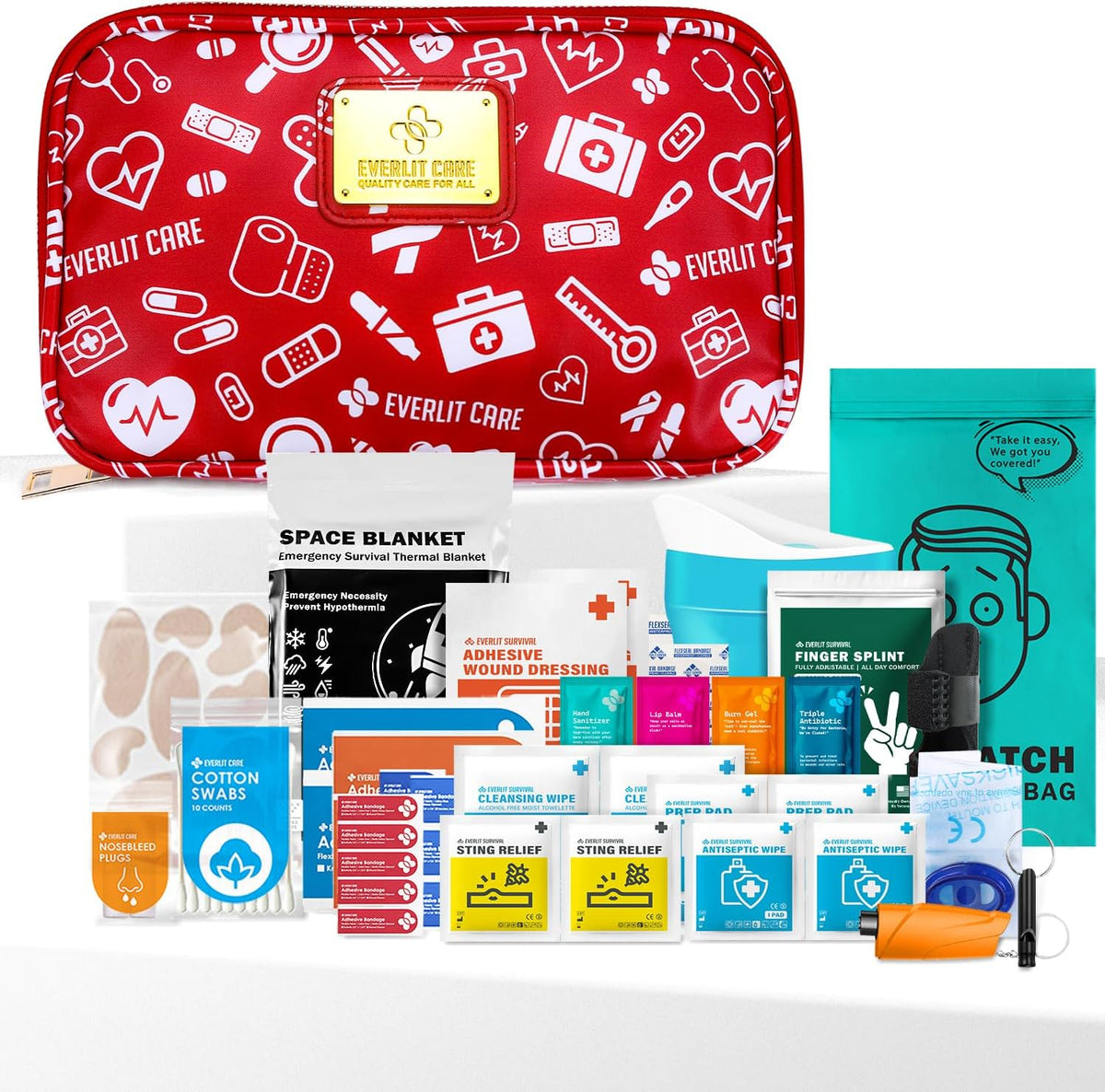 Car First Aid Kit with Emergency Supplies Survival Gear Including Window Breaker Disposable Urine Bag Mountable Survival Kit for Family Travel in Car (RedMed)