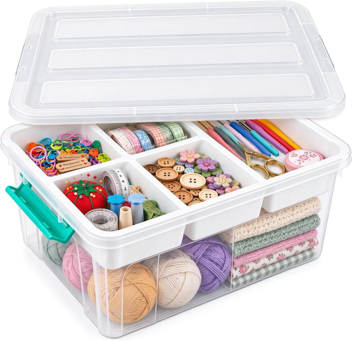 Clear Stackable Storage Organizer Box with Dividers, Multi-Functional Container for Building Blocks, Toys, Crafts and Tools