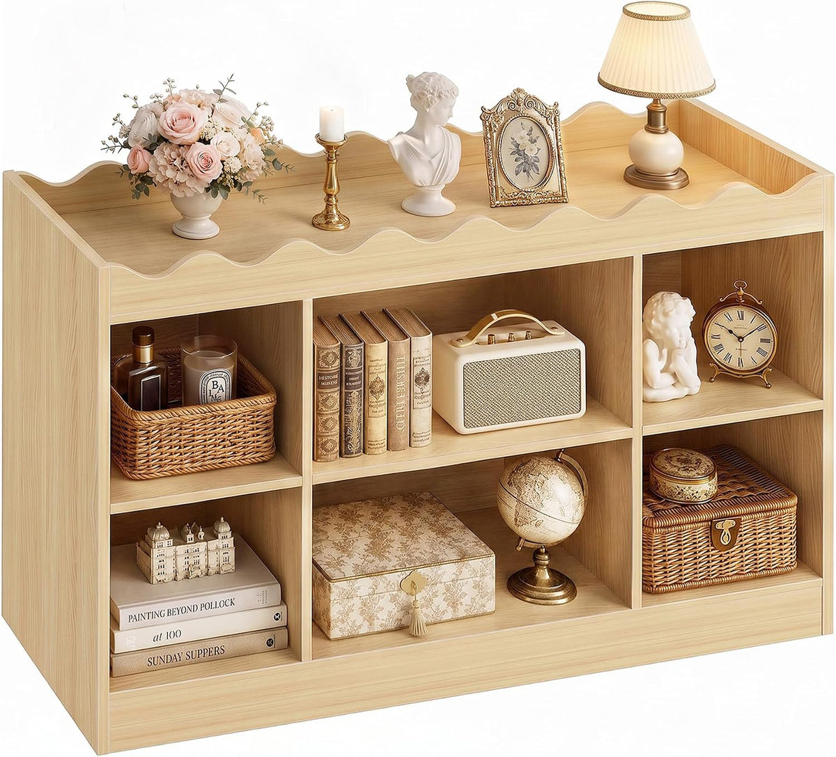 Scalloped 6 Cube Storage Organizer, 3-Tier Short Cube Bookshelf 46"