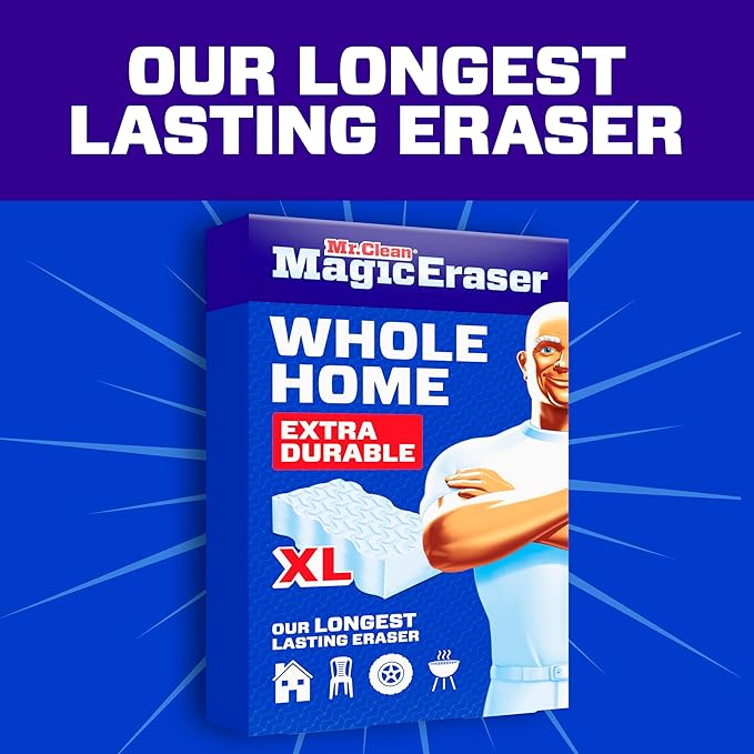 Mr. Clean Magic Eraser Sponge, All Purpose Cleaner, Long Lasting Cleaning Scrubber,Wall,Sneaker,Oven, Kitchen, Bathroom Cleaner, Shower Cleaning Supplies, Whole Home Extra Durable XL, 6ct (Pack of 3)