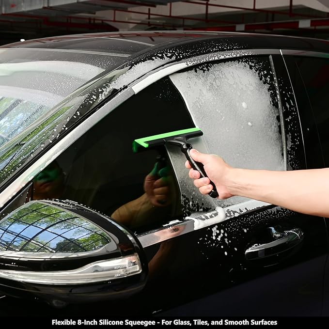 EHDIS 2PCS Flexible 8-Inch Silicone Squeegee Window Tint Tool Auto Water Blade, Shower Squeegee for Car Windshield, Glass, Tiles, and Smooth Surfaces (Green)