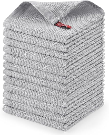 Homaxy 100% Cotton Waffle Weave Dish Cloths, 12 Pack, Light Grey