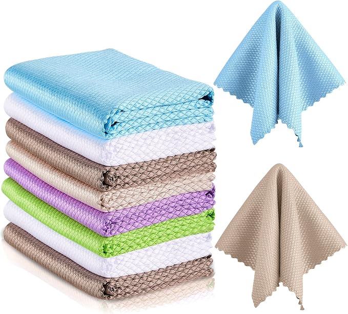 Patelai 9 Pcs Fish Scale Streak Free Microfiber Glass Mirror Cleaning Cloth