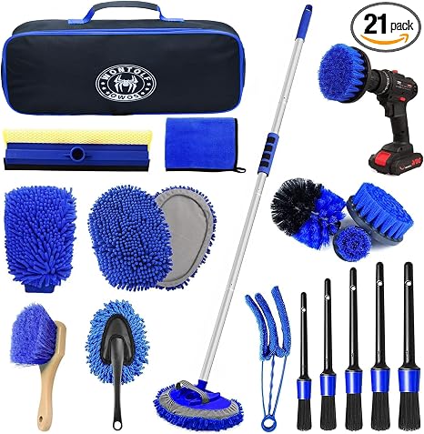Wontolf 62'' Car Wash Brush Kit with Long Handle, Microfiber Car Wash Mop Mitt, Car Cleaning Detailing Kit, Exterior Int