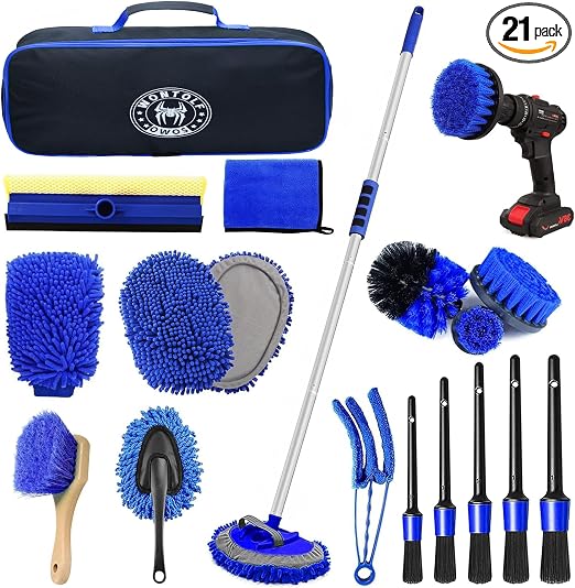 Wontolf 62'' Car Wash Brush Kit with Long Handle, Microfiber Car Wash Mop Mitt, Car Cleaning Detailing Kit, Exterior Int