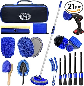 Wontolf 62'' Car Wash Brush Kit with Long Handle, Microfiber Car Wash Mop Mitt, Car Cleaning Detailing Kit, Exterior Int