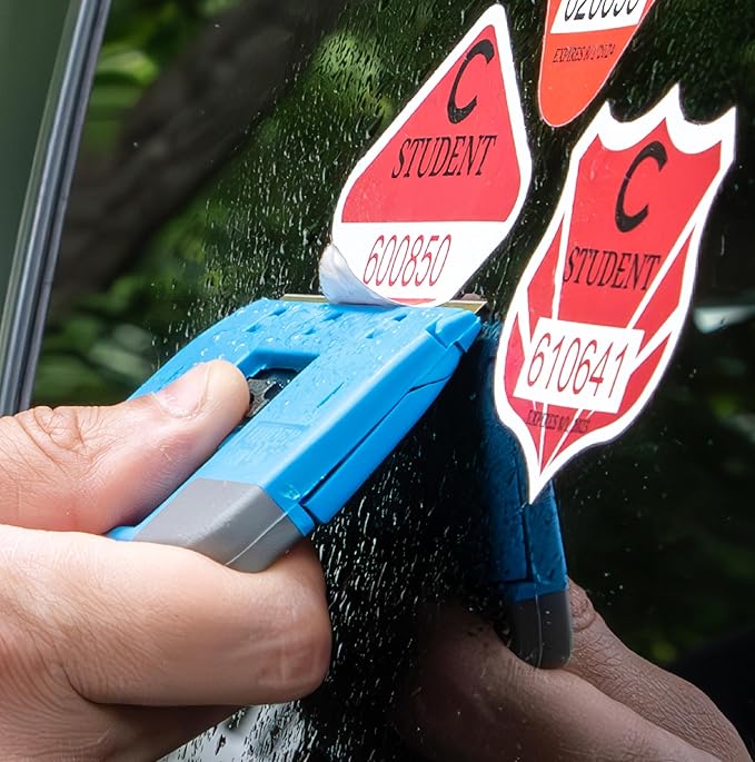Unger Professional Compact 4” Window and Glass Scraper, Reversible Razor Blade Tool with Retractable Safety Guard, Use for Residue, Stickers, Glue, and Paint on Smooth Surfaces