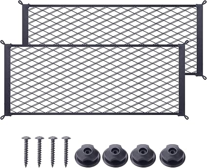 2 Pcs Universal Stretch Mesh Car Mesh Bag with Screws and Hooks for Trunk RV Boats Home Cargo Storage (23.6'' x 9.8'')