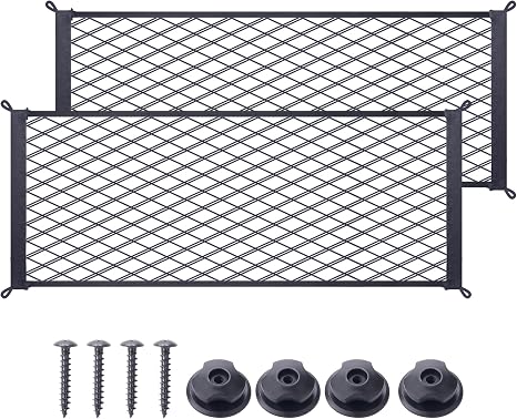 2 Pcs Universal Stretch Mesh Car Mesh Bag with Screws and Hooks for Trunk RV Boats Home Cargo Storage (23.6'' x 9.8'')