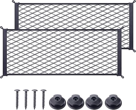 2 Pcs Universal Stretch Mesh Car Mesh Bag with Screws and Hooks for Trunk RV Boats Home Cargo Storage (23.6'' x 9.8'')