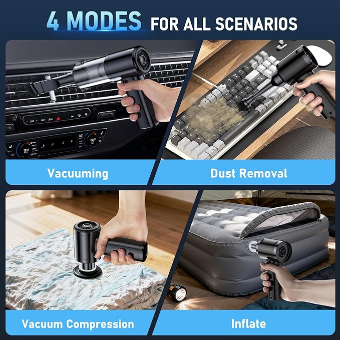 Car Vacuum Portable Cordless, 35000Pa High Power Brushless Motor Handheld Vacuum, 6-in-1 Rechargeable Mini Cleaner with Air Duster for Car, Home, Pet Hair, Keyboard, Graphite Grey