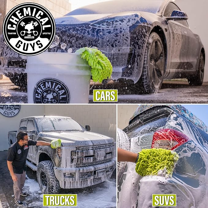 Chemical Guys MIC493 Chenille Premium Scratch-Free Microfiber Wash Mitt, Lime Green, 9.6" x 2.3" x 7" (Pack of 2)