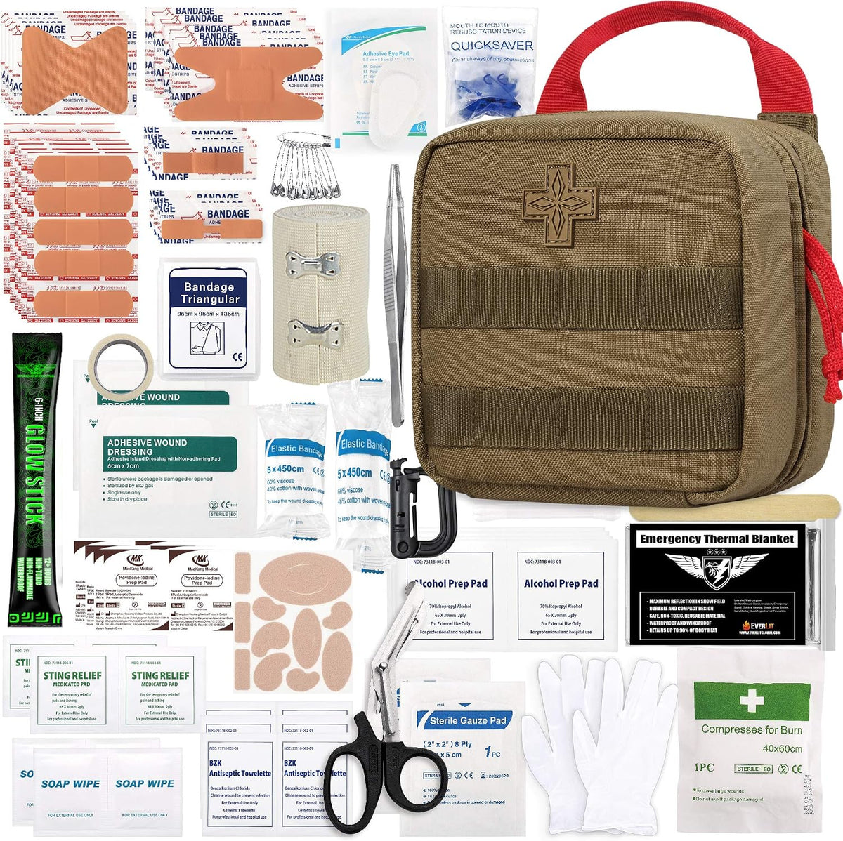 180 Pieces Tactical First Aid Kit IFAK Molle EMT Pouch Outdoor Camping Emergency Kits for for Camping Boat Hunting Hiking Home Car Earthquake and Adventures