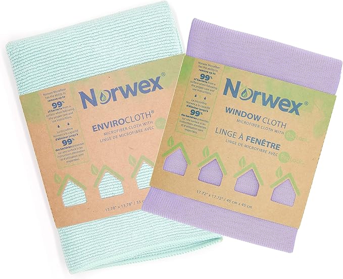 Norwex Basic Package - Microfiber - Glass Window Cleaning Cloth and Household Enviro Dusting Cloth Colors May Vary