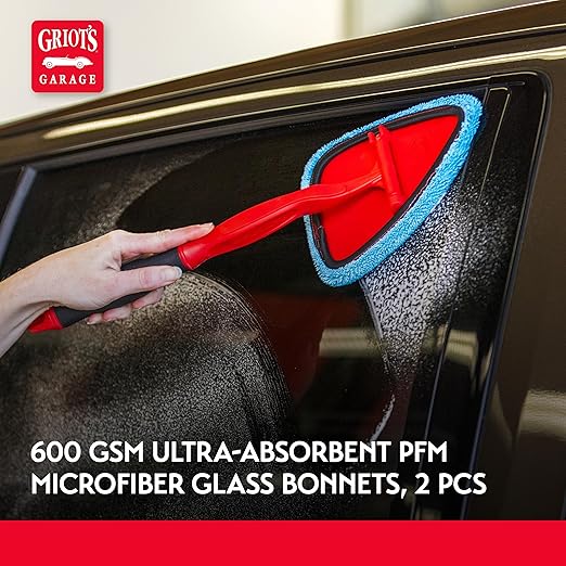 Griot's Garage 2-in-1 Easy Reach Detailing Wand, Extended Reach for Windshield, Window, Mirror, Dashboard, Vehicle Cleaning, 18" Handle