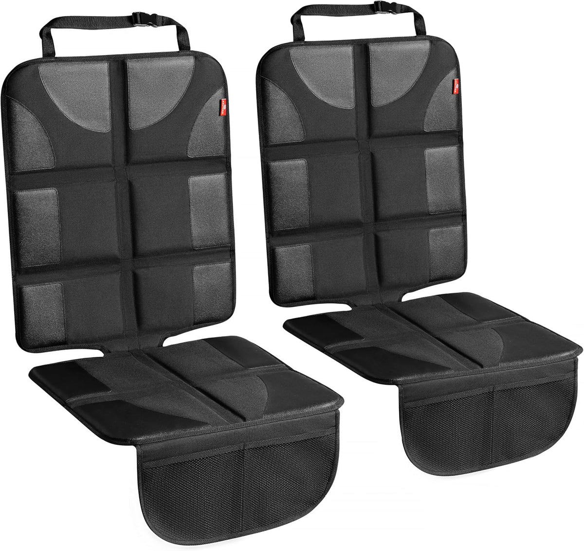 XL Car Seat Protector - 2 Pack Car Seat Cover for Child Carseat with Thickest Padding, 600D Oxford, Waterproof & Durable Fabric, Non-Slip Back, 2 Mesh Storage Pockets, Black
