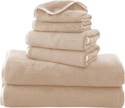 TENSTARS Luxury Silk Hemming Towel Set - Light Thin Quick Drying - 2 Bath Towels 2 Hand Towels 2 Washcloths - Ultra Soft