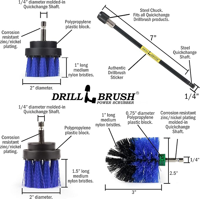 Ultimate Boat Cleaning Kit with 7 Inch Extension - Pool Cleaning Accessories - Carpet Cleaner - Boat Deck Brush - Water Slide Cleaning Tool - Hot Tub - Pool Scrubbing Brush Set - Aquatic Cleaning Tool