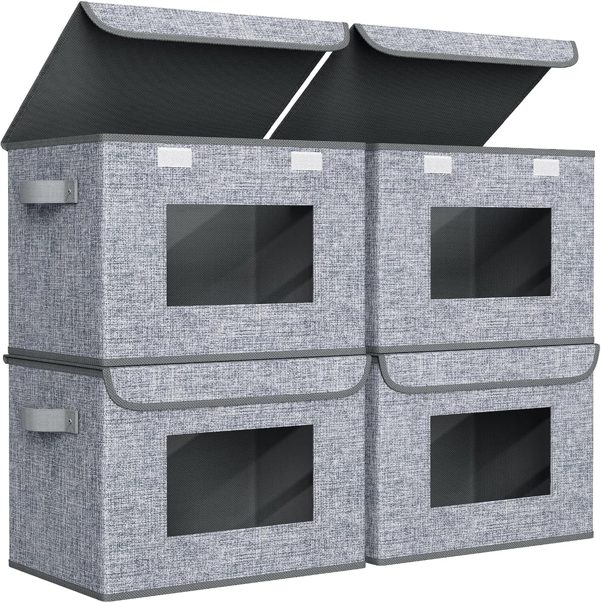 Fabric Storage Bins with Lids for Clothes 4 Pack, Grey Linen