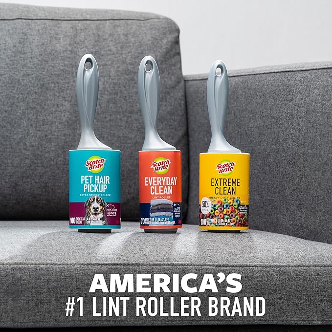 Scotch-Brite 50% Stickier Large Surface Lint Roller,Works Great On Pet Hair,60 Sheets,(Pack of 4)