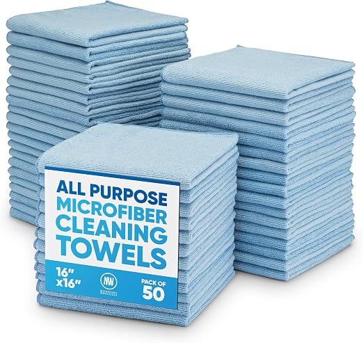 Microfiber Wholesale 16" x 16" All Purpose Towels - 50 Pack - Reusable Wash Cloths, Dust, Kitchen, Car, Shop Rags for Cl