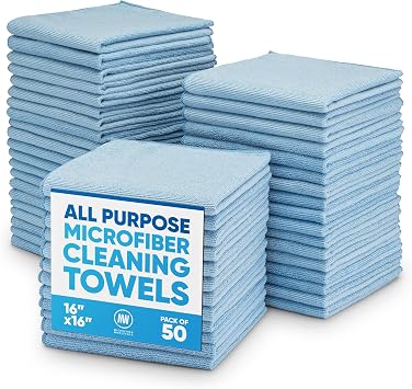 Microfiber Wholesale 16" x 16" All Purpose Towels - 50 Pack - Reusable Wash Cloths, Dust, Kitchen, Car, Shop Rags for Cl