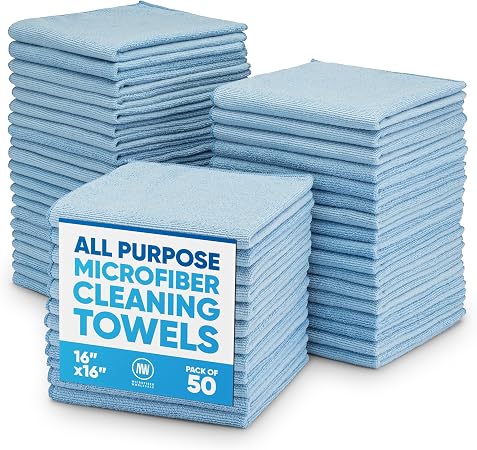 Microfiber Wholesale 16" x 16" All Purpose Towels - 50 Pack - Reusable Wash Cloths, Dust, Kitchen, Car, Shop Rags for Cl