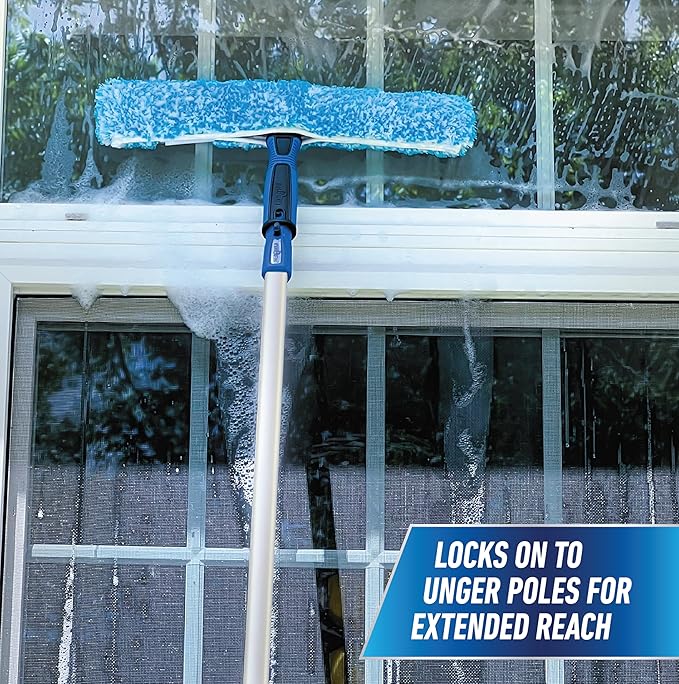 Unger Professional Connect and Clean 14" Window Scrubber Washer for Glass Cleaning, Commercial and Residential Washing, Multipurpose Tool, Gentle on Windows, Reusable Microfiber Sleeve