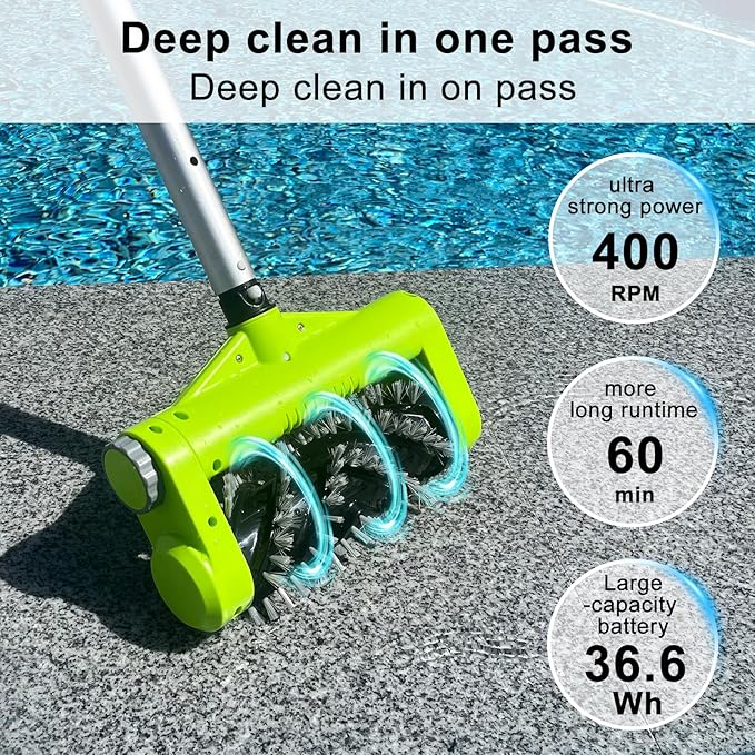 Sepetrel Handheld Electric Pool Brush Head for Cleaning Walls,Portable & Rechargeable Cordless Inground/Above Ground Swimming Pool Scrub Brushes