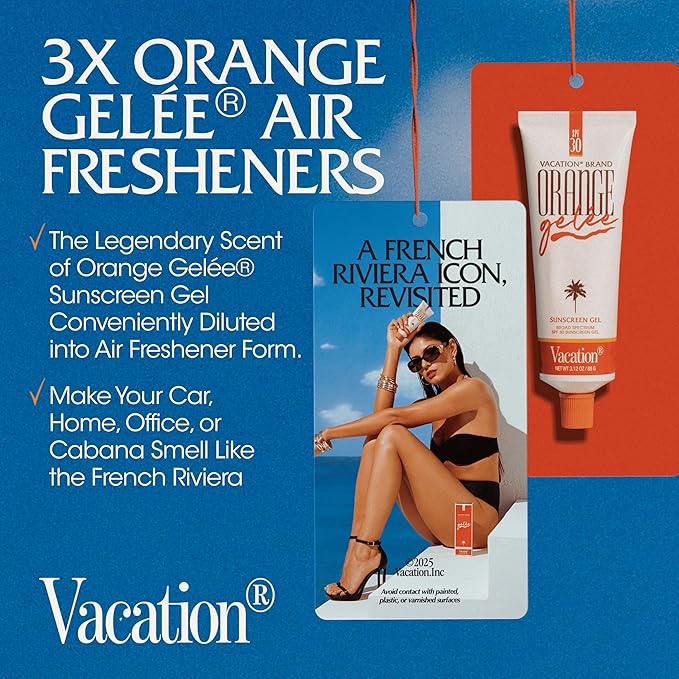 Vacation Orange Gelee Hanging Car Air Freshener, World Famous Signature Scent, Deodorizer for Car, Home & Office (Pack of 3)