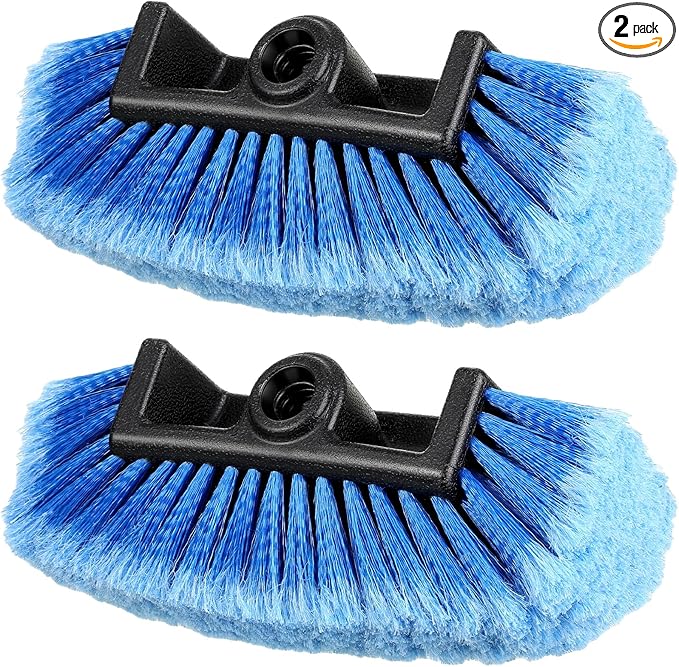 Tanlade 2 Pcs Car Wash Brush Head with Soft Detailing Bristle Flow Through Car Cleaning Brush Exterior Wash Equipment for Auto Truck RV Boat Camper(10 Inch,Blue)
