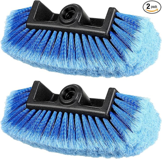 Tanlade 2 Pcs Car Wash Brush Head with Soft Detailing Bristle Flow Through Car Cleaning Brush Exterior Wash Equipment for Auto Truck RV Boat Camper(10 Inch,Blue)