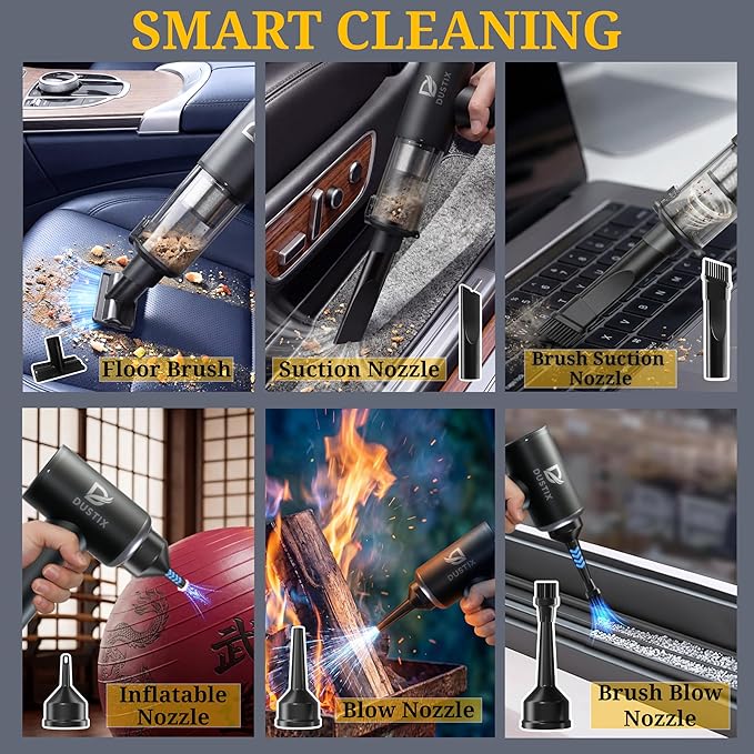 Car Vacuum Portable Cordless 20000Pa Powerful Handheld, Mini, Hoover Cleaner, 3 Speed Suction, Easy Empty, Rechargeable 7800mAh, Blower Inflator Deflator, Car Cleaning Kit