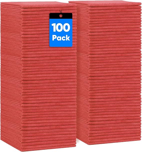HOMEXCEL Microfiber Cleaning Cloth 100 PK, Towels for Cars, Shop Rags, Red