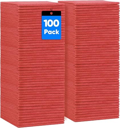 HOMEXCEL Microfiber Cleaning Cloth 100 PK, Towels for Cars, Shop Rags, Red