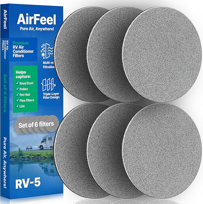 RV Air Vent Replacement Filter Inserts (5.25") - Round AC Air Duct Filters for 6-7/8" RV Air Return Intake Vent Grilles - Compatible with Motorhomes, Campers, Travel Trailers & Toy Haulers - 6-Pack