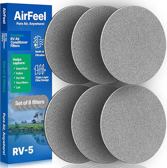 RV Air Vent Replacement Filter Inserts (5.25") - Round AC Air Duct Filters for 6-7/8" RV Air Return Intake Vent Grilles - Compatible with Motorhomes, Campers, Travel Trailers & Toy Haulers - 6-Pack