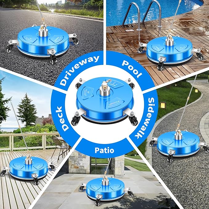 14" Pressure Washer Surface Cleaner with 4 Wheels - Coated Blue Stainless Steel Surface Cleaner for Pressure Washer Attachment for Concrete, Driveway, Patio, Sidewalk, Deck and Driveways - PWS14B